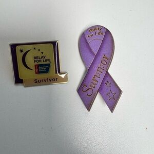 Set of 2 Relay for Life Survivor Lapel Pins.  American Cancer Society.